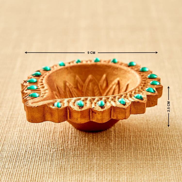 Utsav Set of 4 Earthen Clay Embellished Leaf Diyas