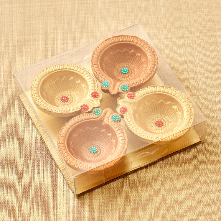 Utsav Set of 4 Earthen Clay Embellished Diyas