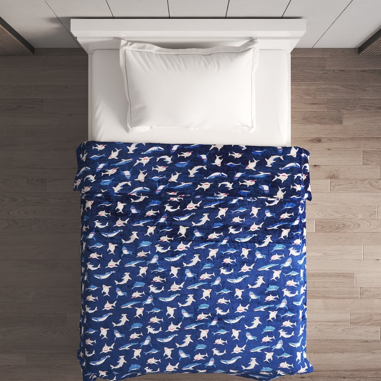 Slate Kids Story Shark Printed Single Blanket