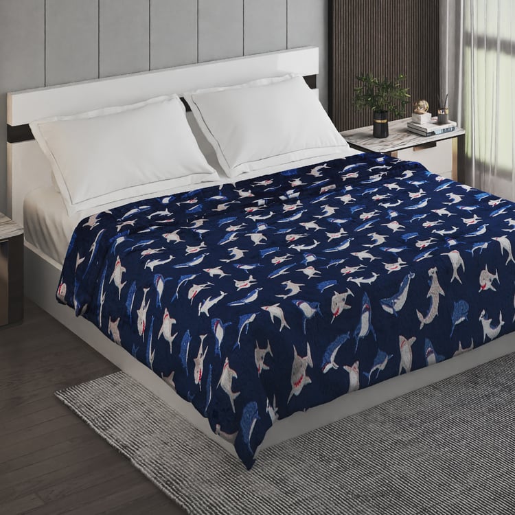 Slate Kids Story Shark Printed Double Blanket