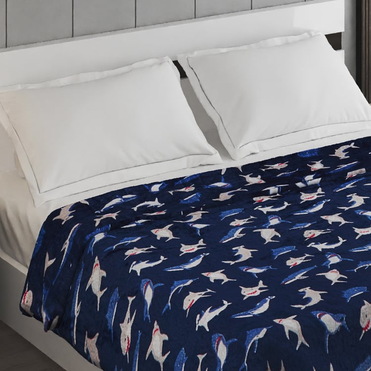 Slate Kids Story Shark Printed Double Blanket