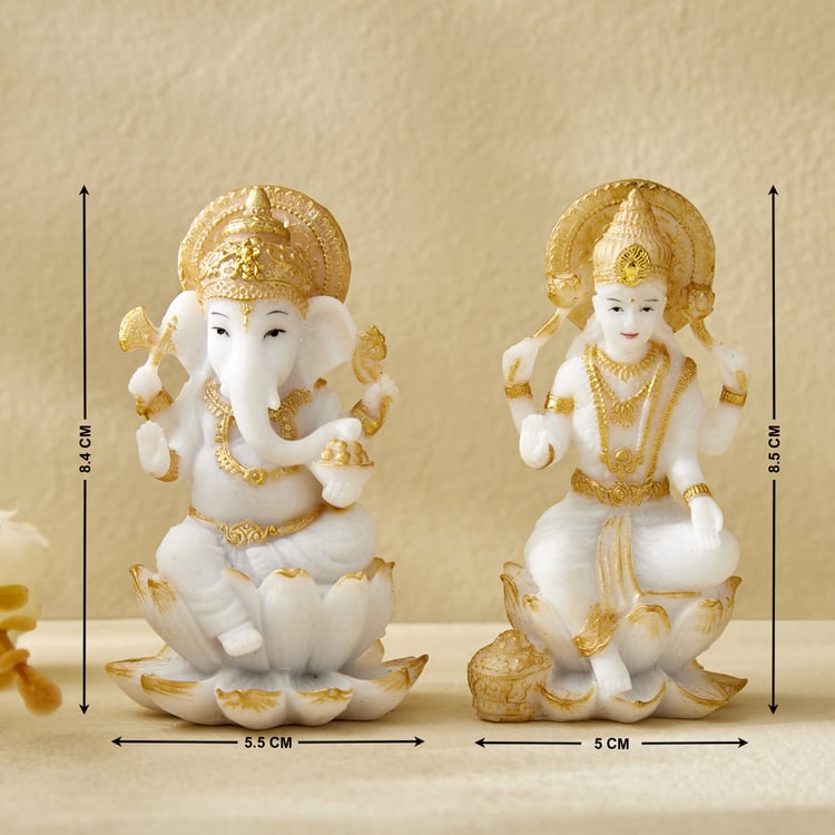 Dhayana Duri Set of 2 Polyresin Ganesha and Laxmi Figurines