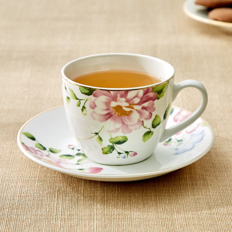 Lucas Hollyhock Bone China Printed Cup and Saucer - 210ml