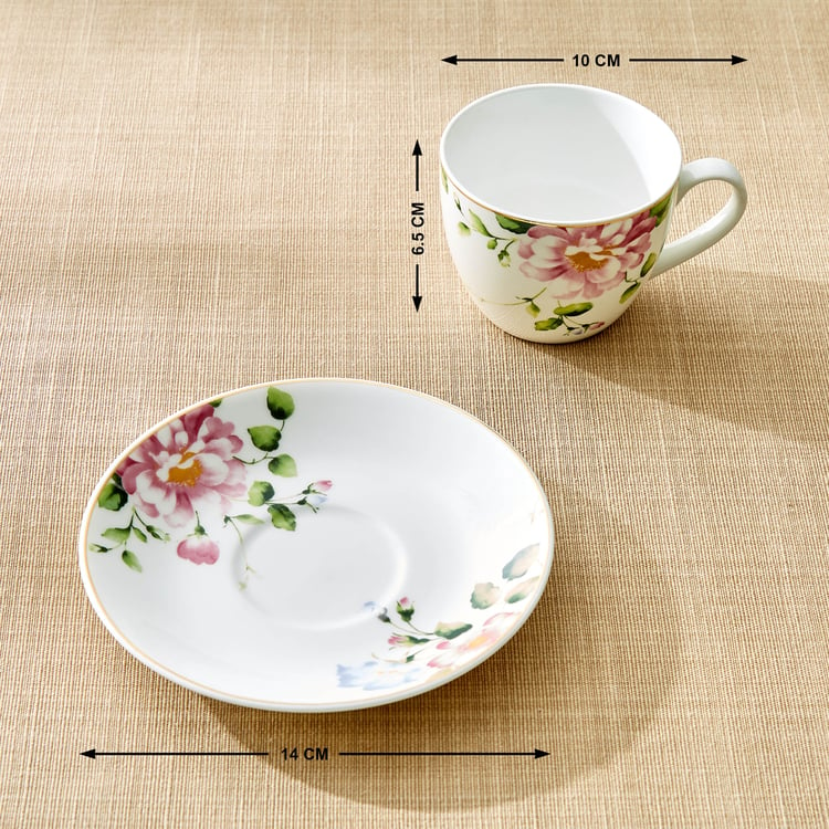 Lucas Hollyhock Bone China Printed Cup and Saucer - 210ml