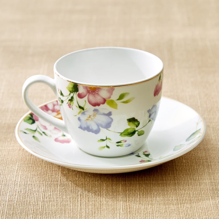 Lucas Hollyhock Bone China Printed Cup and Saucer - 210ml