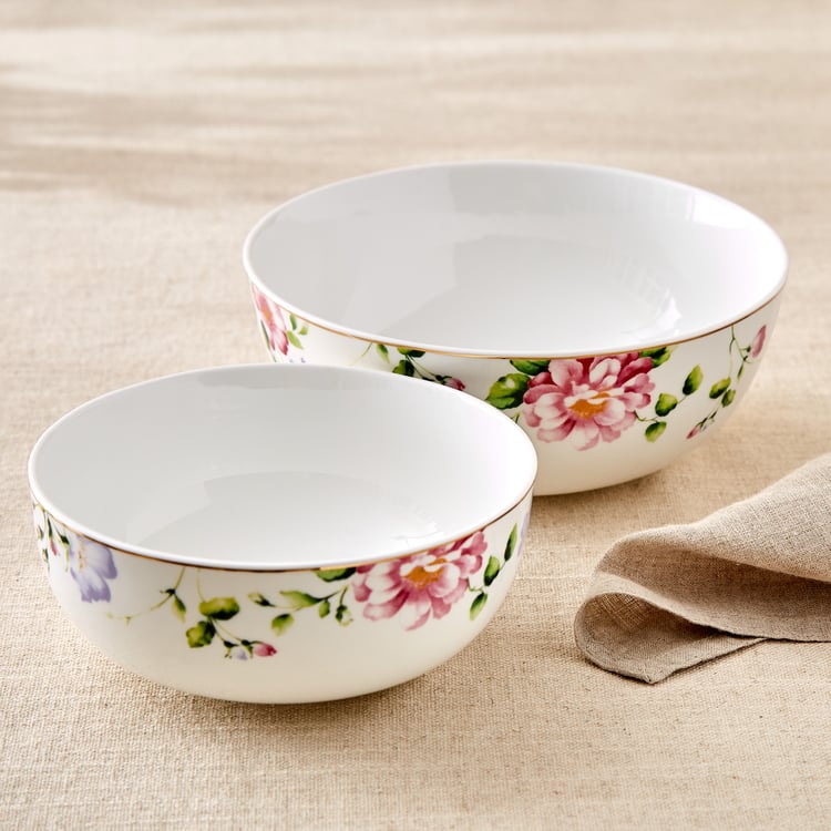 Lucas Hollyhock Bone China Printed Serving Bowl - 1.21L