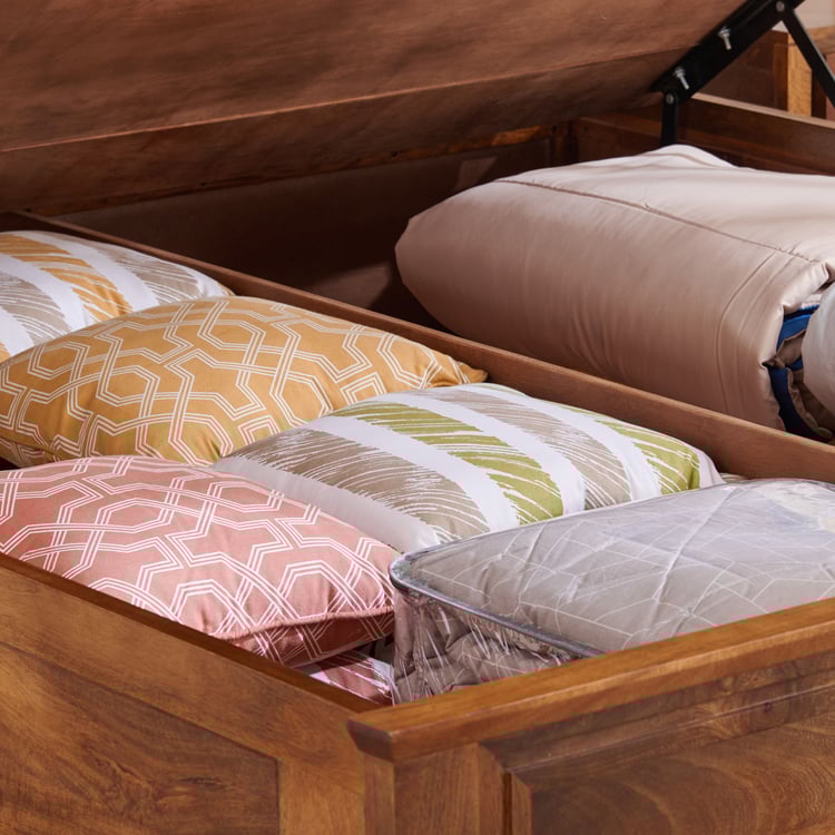 Adana Yuga Mango Wood Queen Bed with Hydraulic Storage - Brown