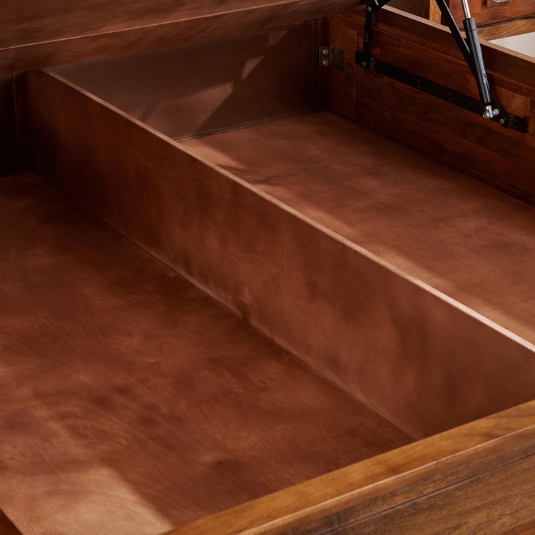 Adana Yuga Mango Wood Queen Bed with Hydraulic Storage - Brown