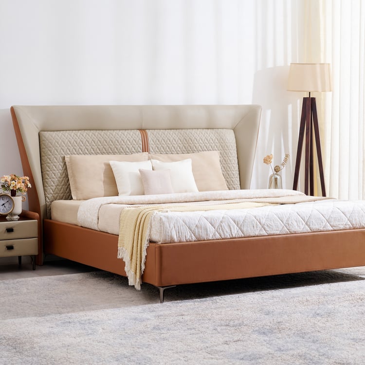 Tiffany Caramel Faux Leather King Bed - Beige