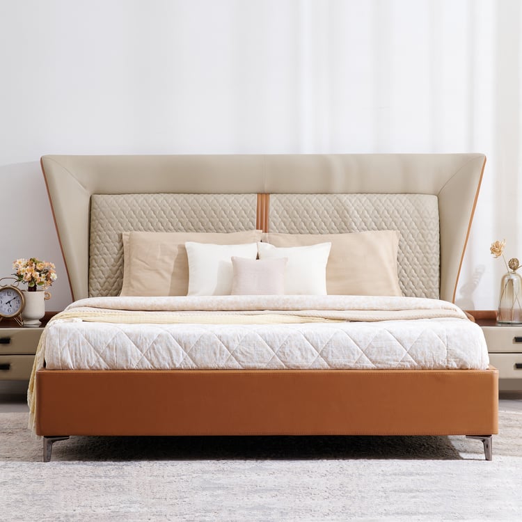 Tiffany Caramel Faux Leather King Bed - Beige