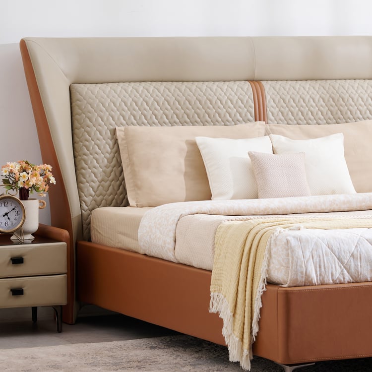 Tiffany Caramel Faux Leather King Bed - Beige