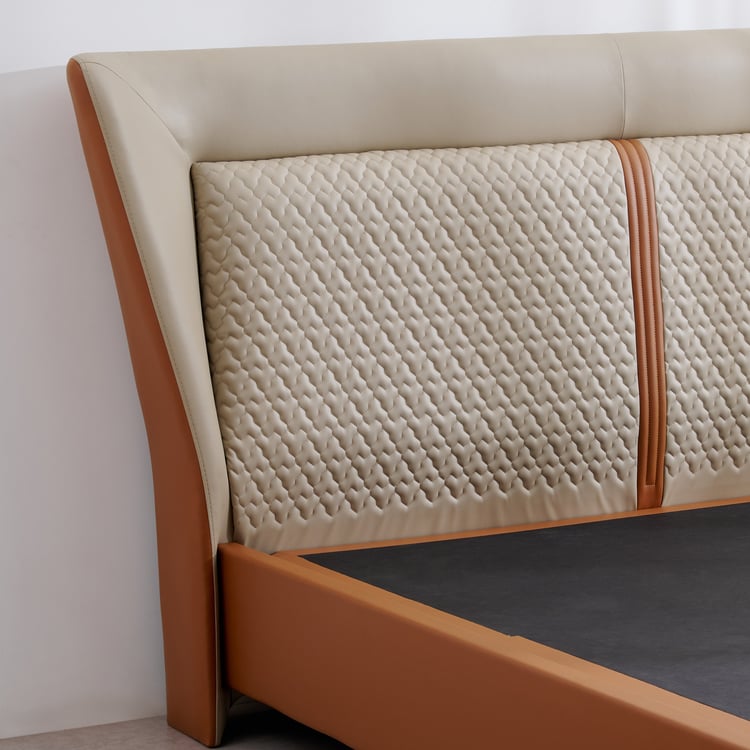 Tiffany Caramel Faux Leather King Bed - Beige