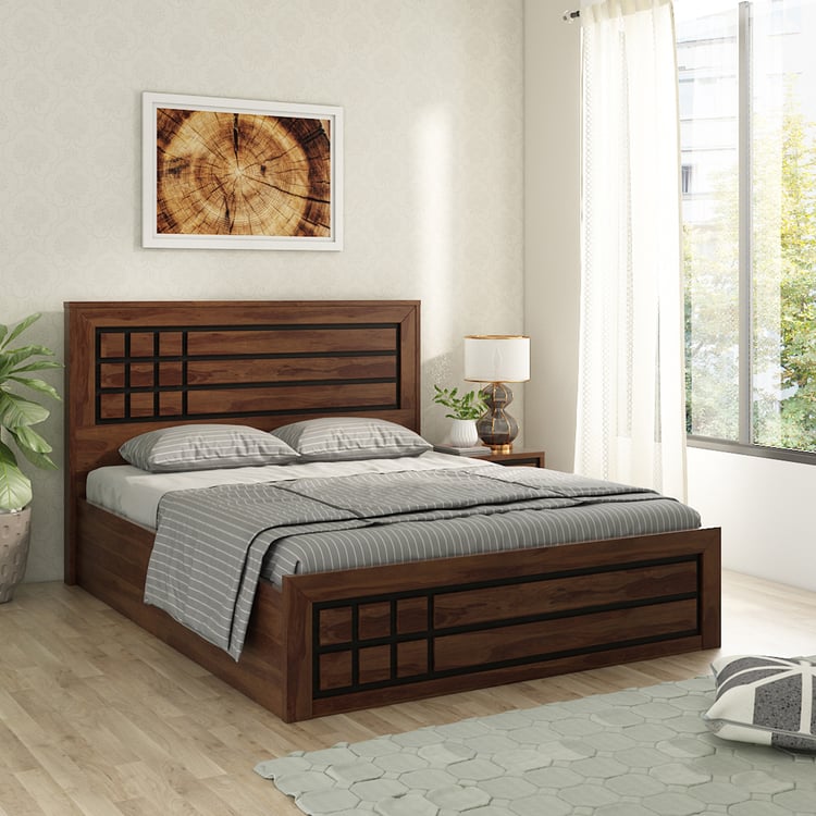 Helios Boston King Bed with Hydraulic Storage - Brown