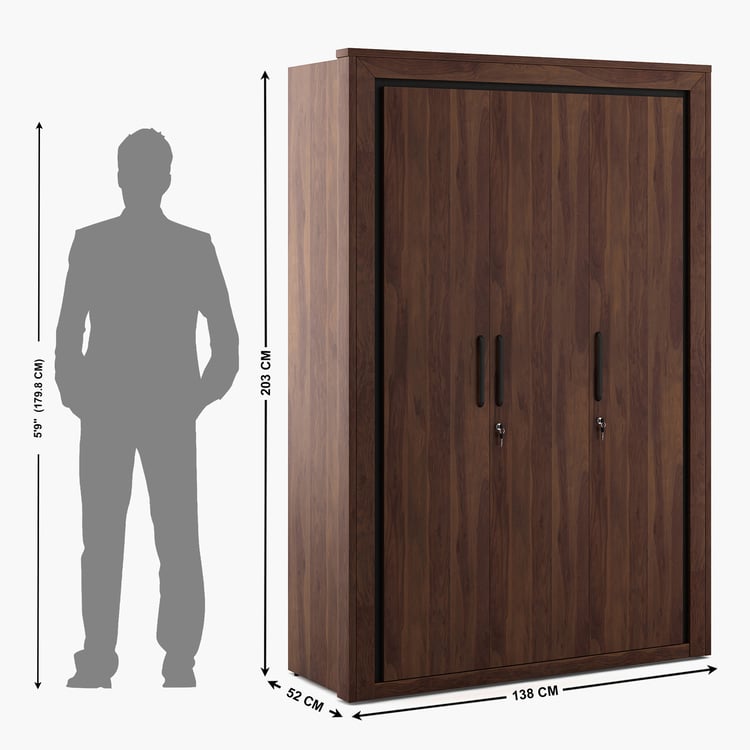 Helios Boston 3-Door Wardrobe - Brown