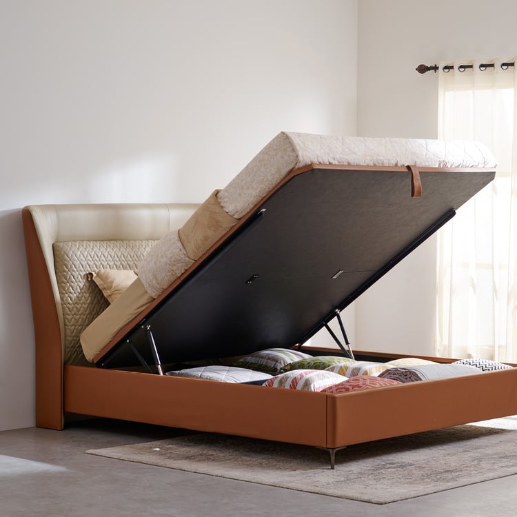 Tiffany Caramel King Bed with Hydraulic Storage - Brown