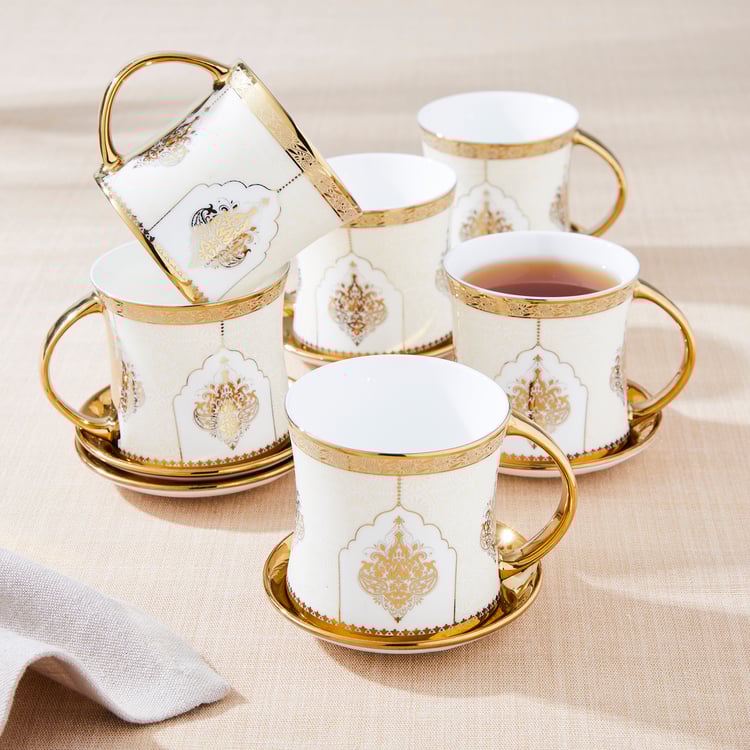 Ebony Diamond Set of 6 Bone China Printed Mugs with Coaster - 200ml