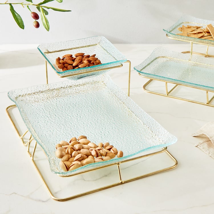 Abaco Barney Glass 2-Tier Serving Platters with Metal Stand