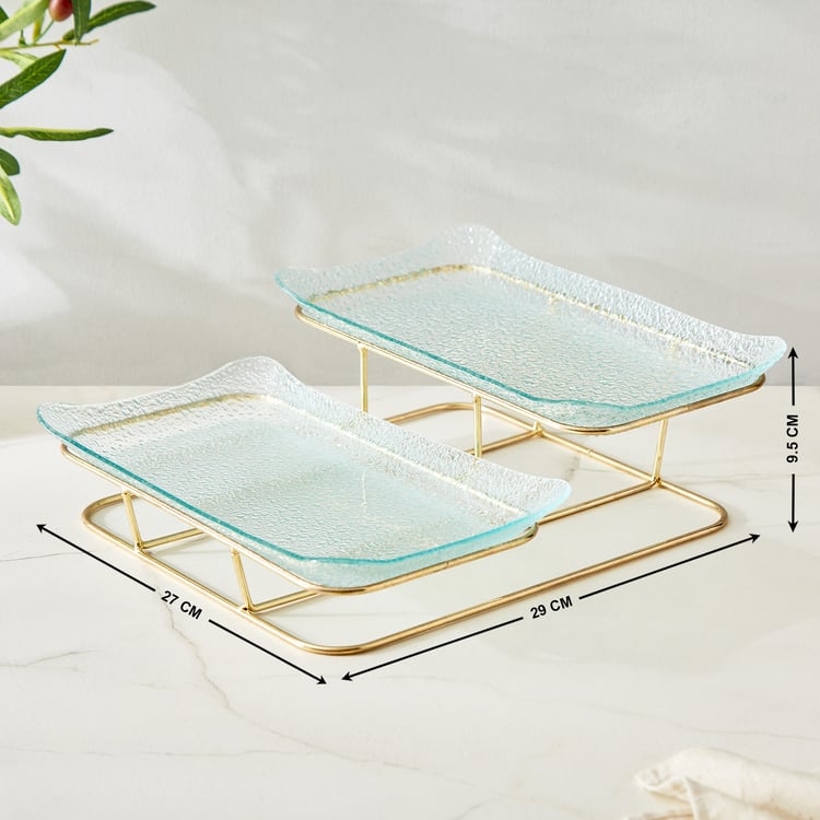 Abaco Barney Glass 2-Tier Serving Platters with Metal Stand