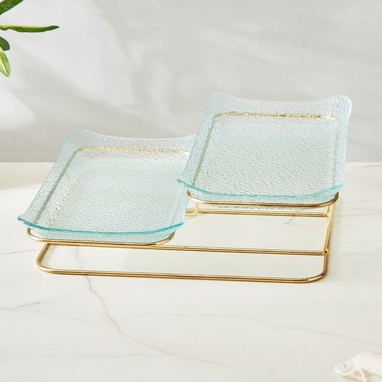 Abaco Barney Glass 2-Tier Serving Platters with Metal Stand