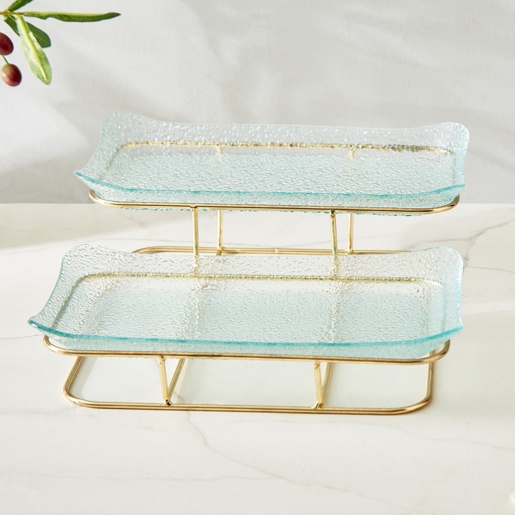 Abaco Barney Glass 2-Tier Serving Platters with Metal Stand