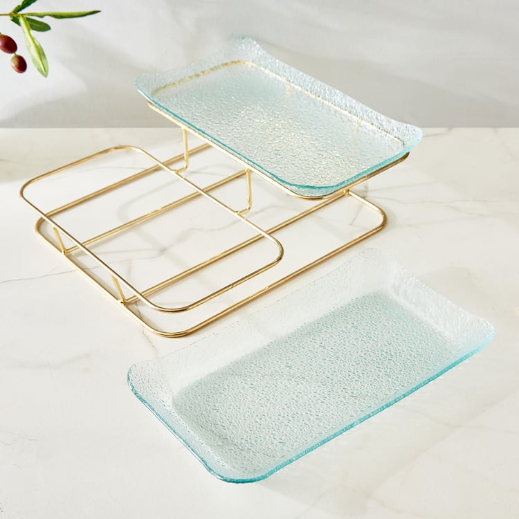 Abaco Barney Glass 2-Tier Serving Platters with Metal Stand