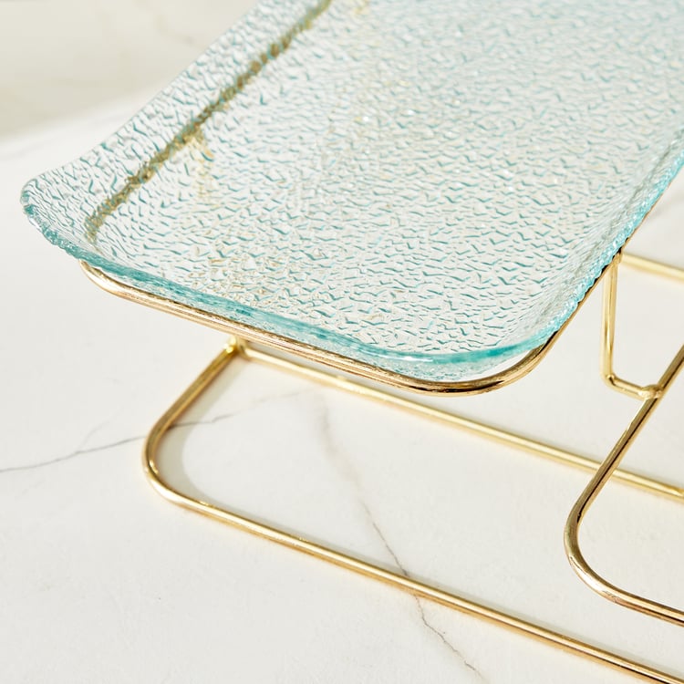 Abaco Barney Glass 2-Tier Serving Platters with Metal Stand