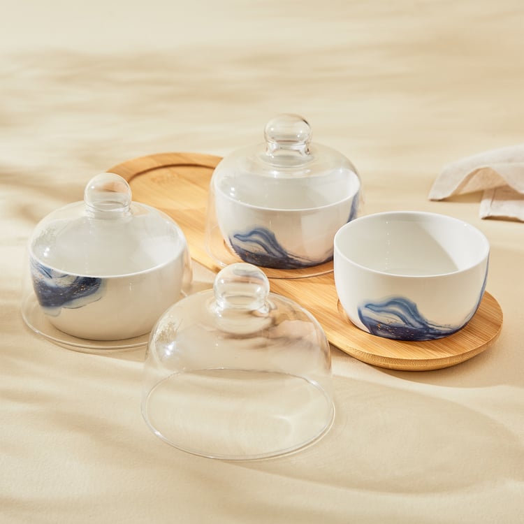 Showstopper Hatsu Set of 3 Porcelain Nut Cloches with Tray