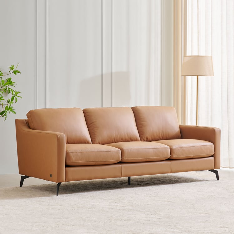 Parque Half Leather 3-Seater Sofa - Tan