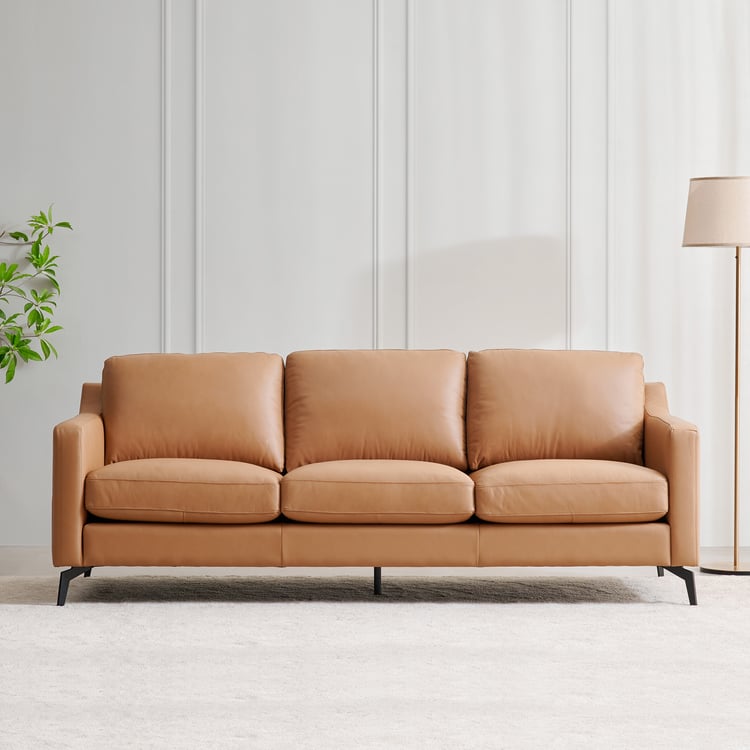 Parque Half Leather 3-Seater Sofa - Tan