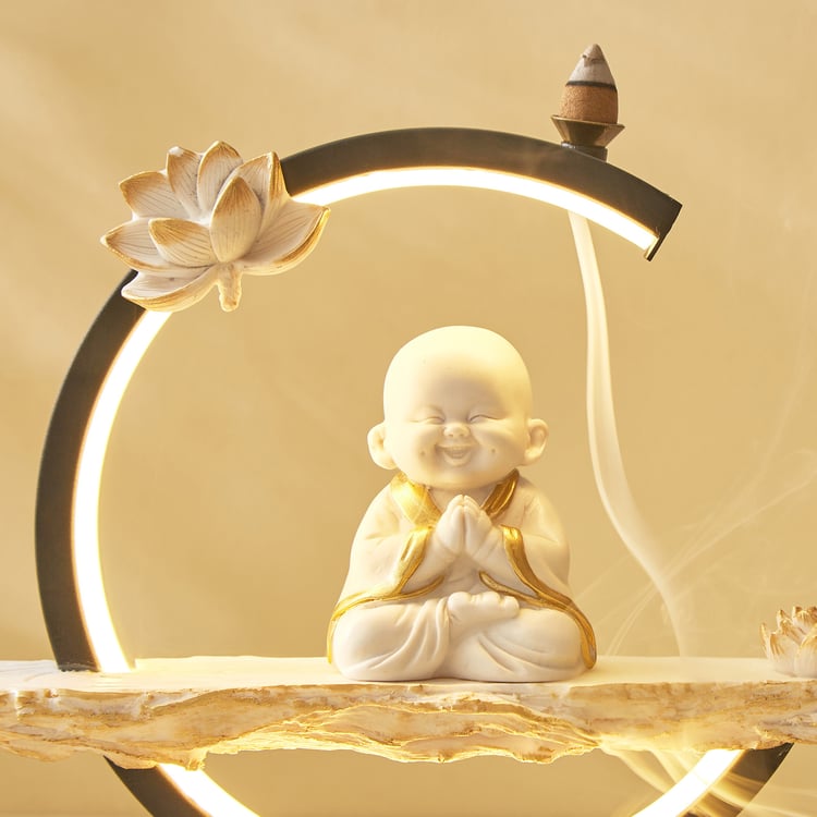 Noor Polyresin LED Baby Buddha Figurine with Incense Burner