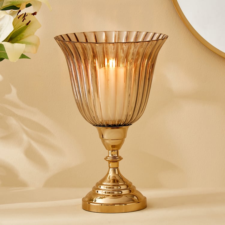 Heritage Renew Jive Metal and Glass Hurricane Candle Holder