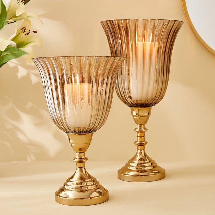 Heritage Renew Jive Metal and Glass Hurricane Candle Holder