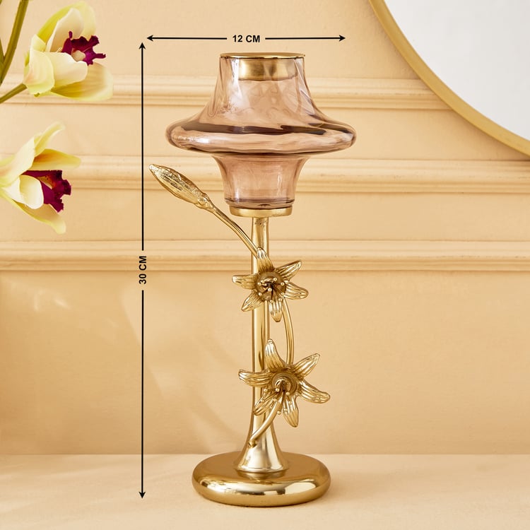 Moksha Kentan Glass & Metal Pedestal T-Light Holder - Large