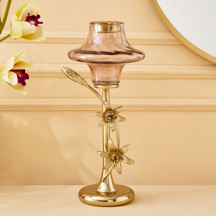 Moksha Kentan Glass & Metal Pedestal T-Light Holder - Large