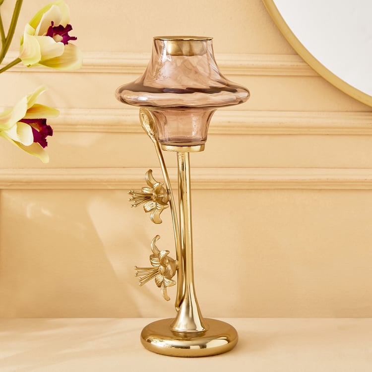 Moksha Kentan Glass & Metal Pedestal T-Light Holder - Large