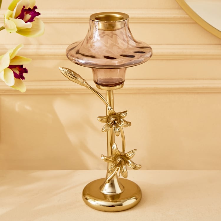 Moksha Kentan Glass & Metal Pedestal T-Light Holder - Large