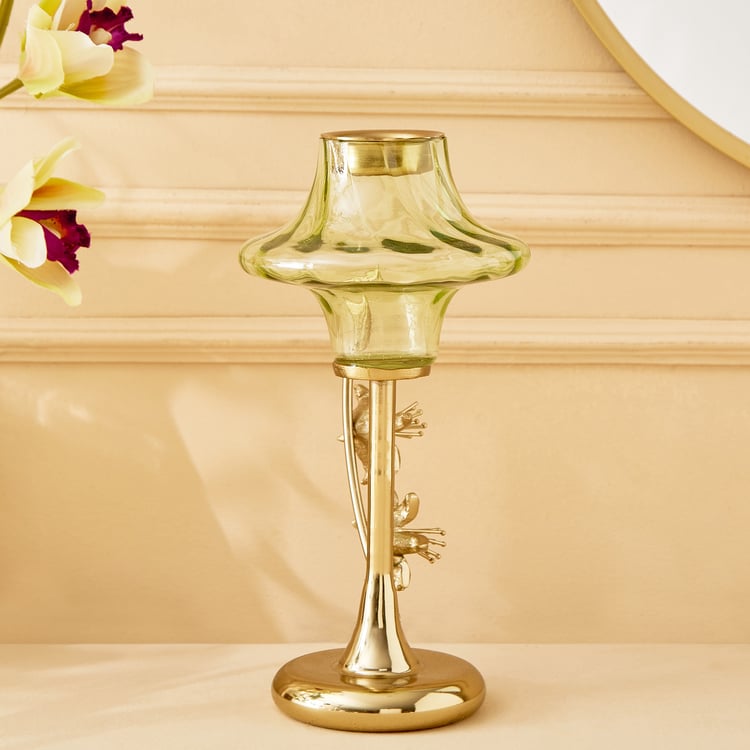 Moksha Kentan Glass & Metal Pedestal T-Light Holder - Small