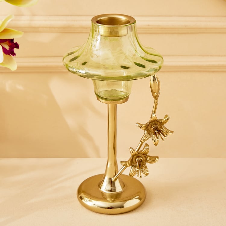 Moksha Kentan Glass & Metal Pedestal T-Light Holder - Small