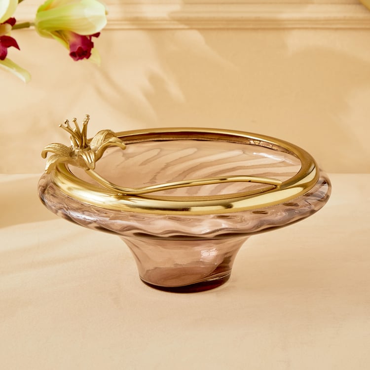 Moksha Kentan Glass and Metal Floral Decorative Bowl