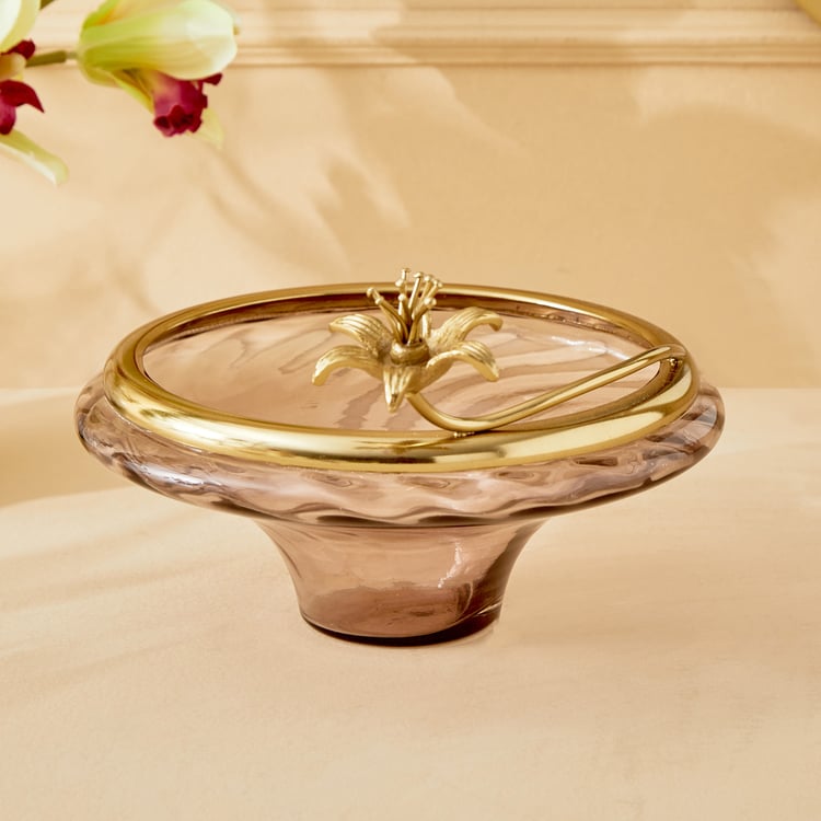 Moksha Kentan Glass and Metal Floral Decorative Bowl