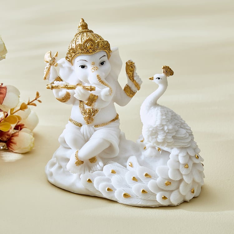 Dhayana Mira Polyresin Ganesha with Peacock Figurine