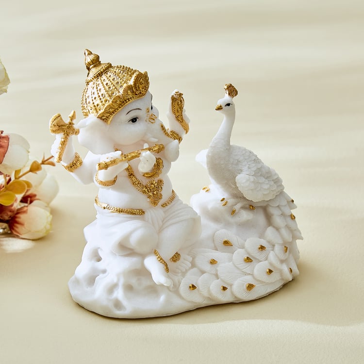 Dhayana Mira Polyresin Ganesha with Peacock Figurine