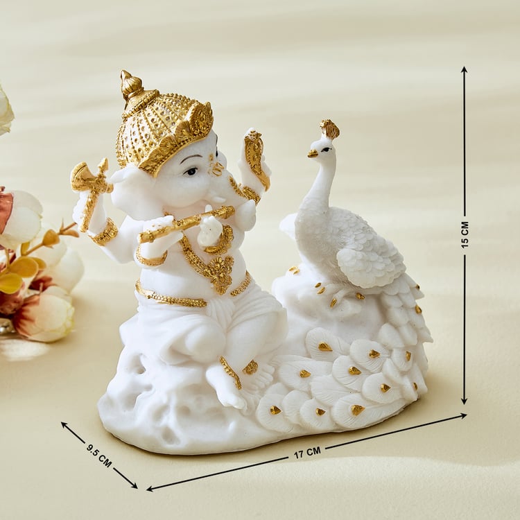 Dhayana Mira Polyresin Ganesha with Peacock Figurine