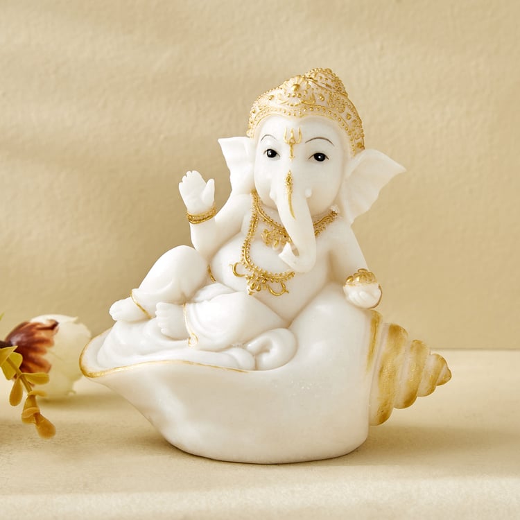 Dhayana Mira Polyresin Ganesha on Shell Figurine