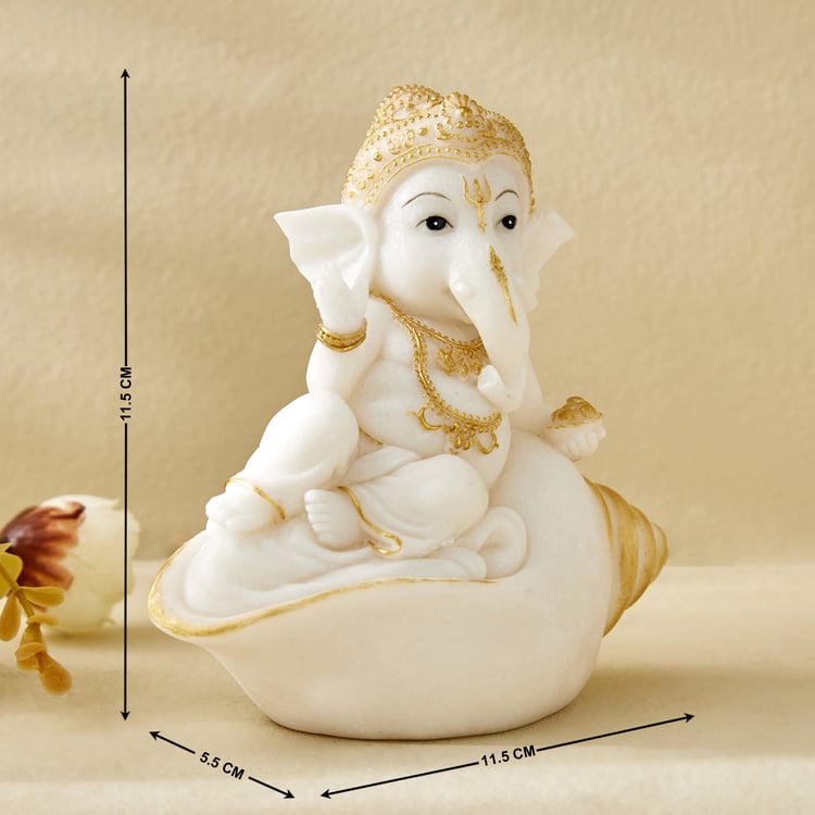 Dhayana Mira Polyresin Ganesha on Shell Figurine