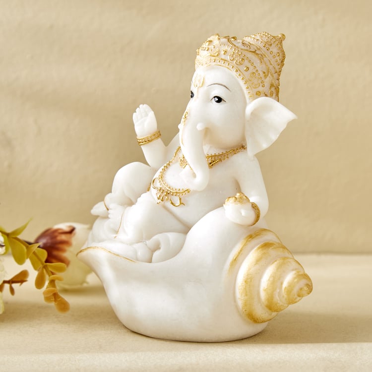 Dhayana Mira Polyresin Ganesha on Shell Figurine