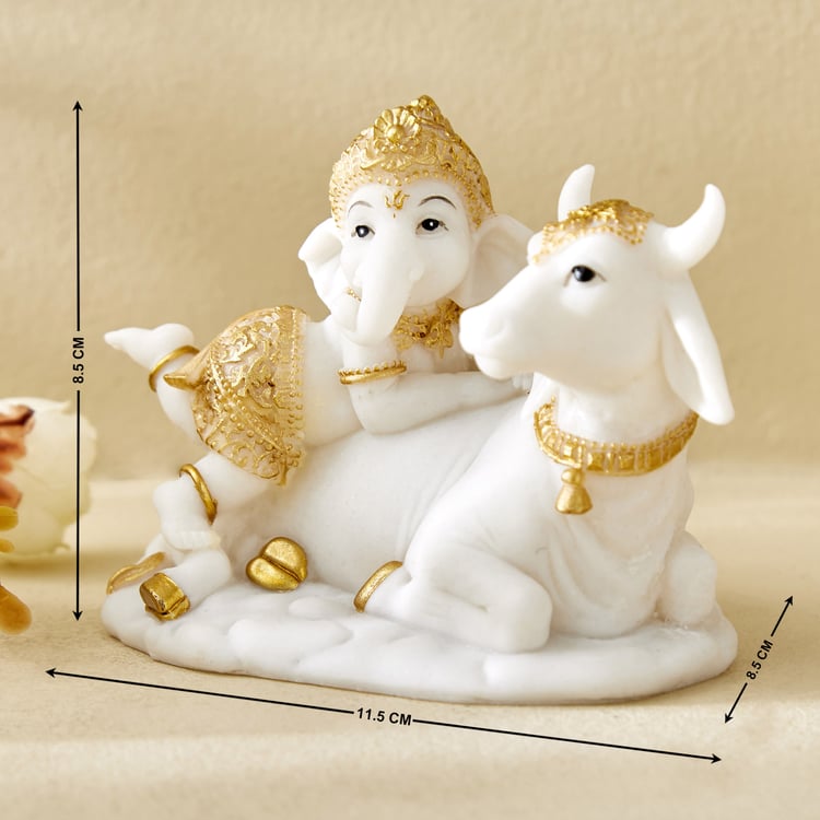 Dhayana Mira Polyresin Ganesha on Cow Figurine