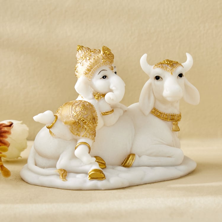 Dhayana Mira Polyresin Ganesha on Cow Figurine