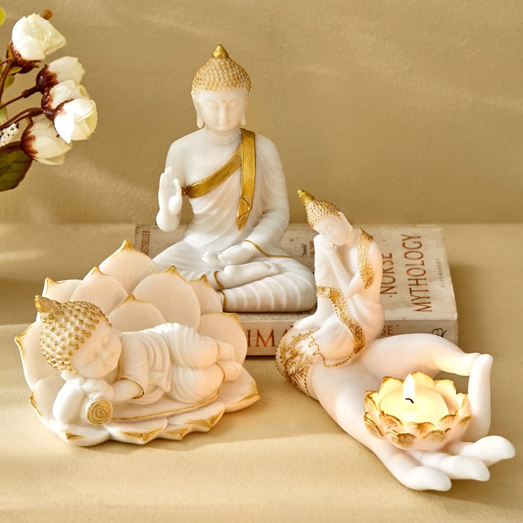 Noor Noe Polyresin Buddha Sleeping on Lotus Figurine