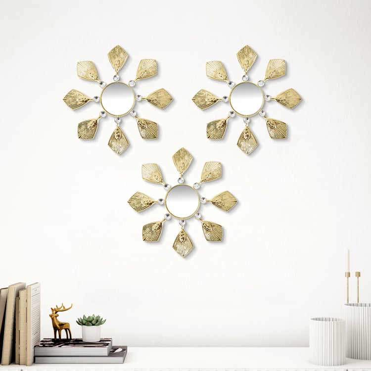 Ananda Petals Metal Set of 3 Wall Art with Mirrors